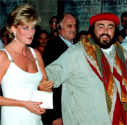 LADY DIANA AND PAVAROTTI Luciano Pavarotti and his Friends, an organization created to help and support carity organizations around the world, a big concert every summer in Modena Italy with Brian May from Queen, Steve Wonder, George Michael, Zucchero, Laura Pausini, Lady Diana as special guest, The Spice girls, Andrea Bocelli, Bono from U2, Liza Minelli, and an incredible list of international guest coming to help childrens as Luciano's Friends
